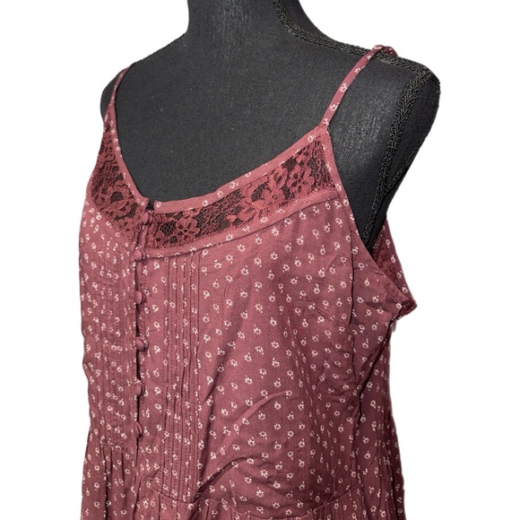 Abercrombie & Fitch - Maroon Floral Sleeveless Dress - Lace Detail - Size Large - Picture 2 of 8